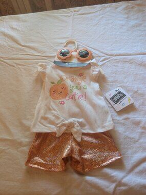 BWA Baby Outfit with Sunglasses, Orange, 0-3 Months